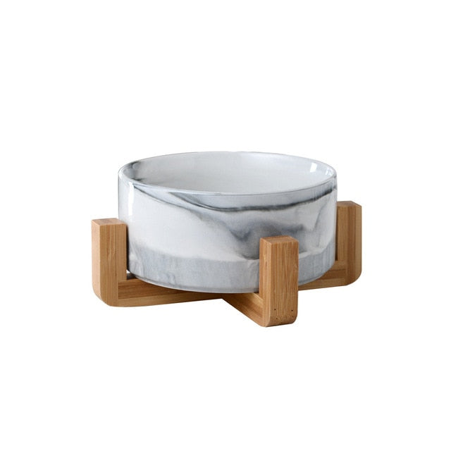 Premium Bamboo Frame Ceramic Cat Bowl