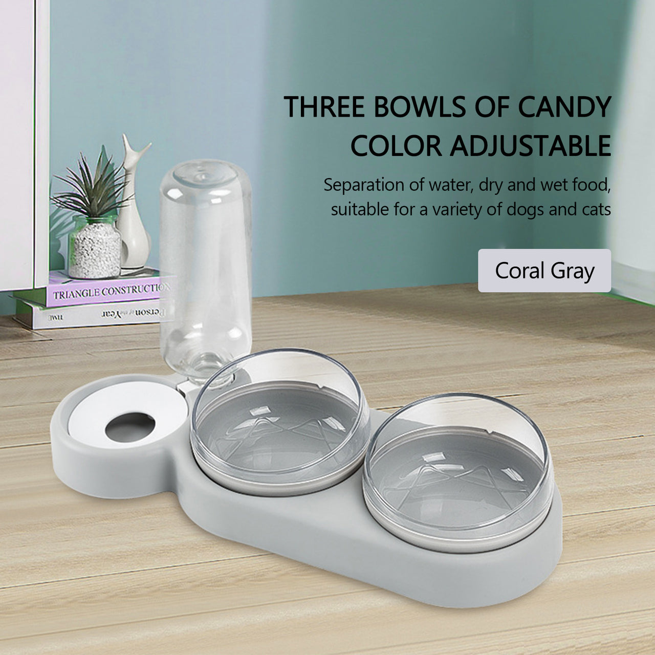 3-in-1 Double Bowl Feeder With Auto Water Dispenser